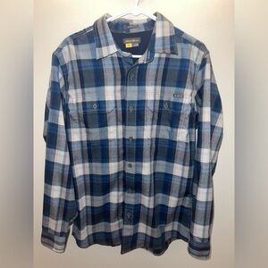 Eddie Bauer Classic Fit Long Sleeve Flannel Blue and White